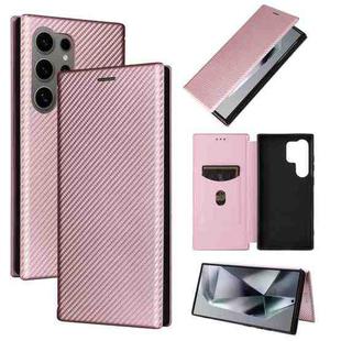 For Samsung Galaxy S24 Ultra 5G Carbon Fiber Texture Flip Leather Phone Case(Pink)