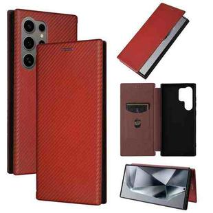 For Samsung Galaxy S24 Ultra 5G Carbon Fiber Texture Flip Leather Phone Case(Brown)