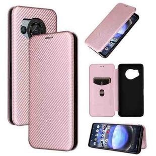 For Sharp Aquos R8 Carbon Fiber Texture Flip Leather Phone Case(Pink)