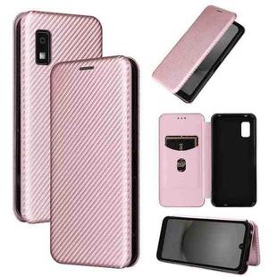 For Sharp Aquos Wish 3 Carbon Fiber Texture Flip Leather Phone Case(Pink)