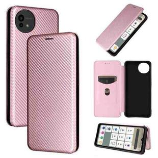 For Sharp Aquos wish5 Carbon Fiber Texture Flip Leather Phone Case(Pink)