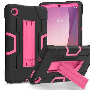 For Lenovo Tab M8 4th Gen Contrast Color Silicone Hybrid PC Tablet Case with Holder(Black Rose Red)