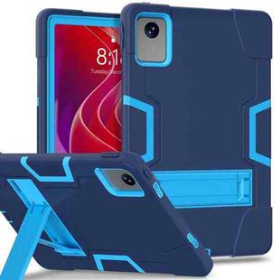 For Lenovo Tab M11/ Xiaoxin Pad 11 2024 Contrast Color Silicone Hybrid PC Tablet Case with Holder(Navy Blue)