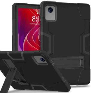 For Lenovo Tab M11/ Xiaoxin Pad 11 2024 Contrast Color Silicone Hybrid PC Tablet Case with Holder(Black)