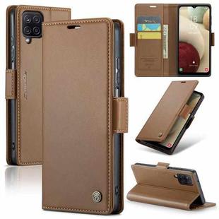 For Samsung Galaxy A12 5G CaseMe 023 Butterfly Buckle Litchi Texture RFID Anti-theft Leather Phone Case(Brown)