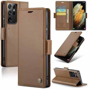 For Samsung Galaxy S21 Ultra 5G CaseMe 023 Butterfly Buckle Litchi Texture RFID Anti-theft Leather Phone Case(Brown)