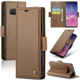 For Samsung Galaxy S10 CaseMe 023 Butterfly Buckle Litchi Texture RFID Anti-theft Leather Phone Case(Brown)