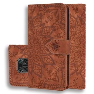 For Xiaomi Redmi Note 9 Pro Max Embossed Sunflower Pattern Horizontal Flip PU Leather Case with Holder & Card Slots & Wallet & Lanyard(Brown)