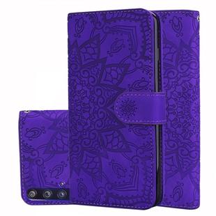 For Huawei Nova 5T / Honor 20 Embossed Sunflower Pattern Horizontal Flip PU Leather Case with Holder & Card Slots & Wallet & Lanyard(Purple)