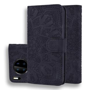 For Huawei Mate 30 Pro Embossed Sunflower Pattern Horizontal Flip PU Leather Case with Holder & Card Slots & Wallet & Lanyard(Black)