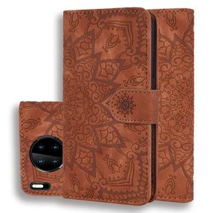 For Huawei Mate 30 Pro Embossed Sunflower Pattern Horizontal Flip PU Leather Case with Holder & Card Slots & Wallet & Lanyard(Brown)