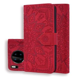For Huawei Mate 30 Pro Embossed Sunflower Pattern Horizontal Flip PU Leather Case with Holder & Card Slots & Wallet & Lanyard(Red)