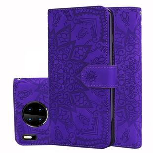 For Huawei Mate 30 Pro Embossed Sunflower Pattern Horizontal Flip PU Leather Case with Holder & Card Slots & Wallet & Lanyard(Purple)