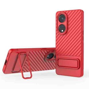 For OPPO Reno8 T 5G Wavy Texture TPU Phone Case with Lens Film(Red)