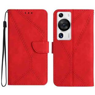 For Huawei P60 Pro Stitching Embossed Leather Phone Case(Red)