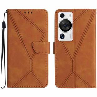 For Huawei P60 Pro Stitching Embossed Leather Phone Case(Brown)