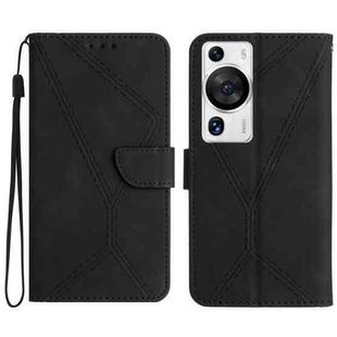 For Huawei P60 Pro Stitching Embossed Leather Phone Case(Black)