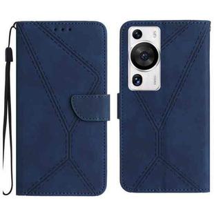 For Huawei P60 Pro Stitching Embossed Leather Phone Case(Blue)