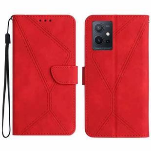 For vivo Y55S 5G 2023 / Y55 5G / T1 5G Stitching Embossed Leather Phone Case(Red)