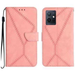 For vivo Y55S 5G 2023 / Y55 5G / T1 5G Stitching Embossed Leather Phone Case(Pink)