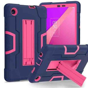 For TCL Tab 8 LE / WiFi Contrast Color Silicone Hybrid PC Tablet Case with Holder(Navy Blue Rose Red)