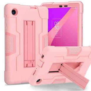 For TCL Tab 8 LE / WiFi Contrast Color Silicone Hybrid PC Tablet Case with Holder(Rose Gold)