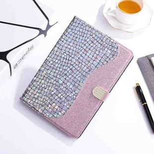 For iPad Mini 4 / 3 / 2 / 1 Laser Glitter Stitching Crocodile Texture Horizontal Flip Leather Case with Storage Grid & Holder(Silver)