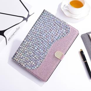 For iPad Mini(2019) Laser Glitter Stitching Crocodile Texture Horizontal Flip Leather Case with Storage Grid & Holder(Silver)