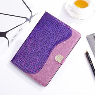 For Samsung Galaxy Tab S6 T860 Laser Glitter Stitching Crocodile Texture Horizontal Flip Leather Case with Storage Grid & Holder(Purple)