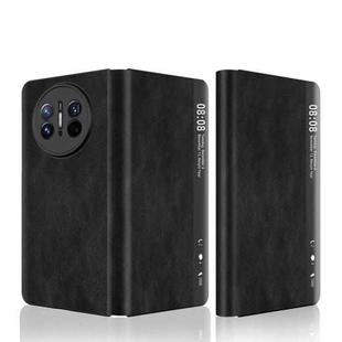 For Huawei Mate X3 Retro Magnetic Side Window View Leather Smart Phone Case(Black)