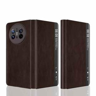 For Huawei Mate X3 Retro Magnetic Side Window View Leather Smart Phone Case(Brown)