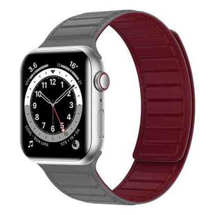 Magnetic Silicone Watch Band For Apple Watch SE 44mm(Grey Wine Red)
