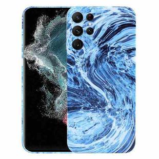 For Samsung Galaxy S22 Ultra 5G Marble Pattern Phone Case(Navy Blue White)