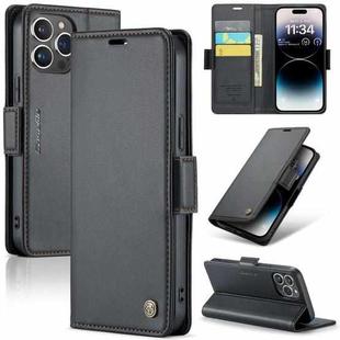 For iPhone 14 Pro Max CaseMe 023 Butterfly Buckle Litchi Texture RFID Anti-theft Leather Phone Case(Black)