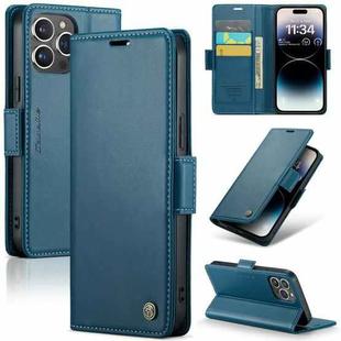 For iPhone 14 Pro Max CaseMe 023 Butterfly Buckle Litchi Texture RFID Anti-theft Leather Phone Case(Blue)