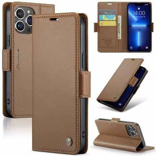 For iPhone 13 Pro CaseMe 023 Butterfly Buckle Litchi Texture RFID Anti-theft Leather Phone Case(Brown)