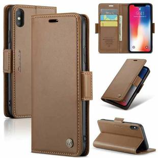 For iPhone XS Max CaseMe 023 Butterfly Buckle Litchi Texture RFID Anti-theft Leather Phone Case(Brown)