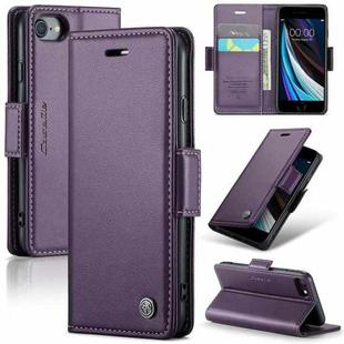 For iPhone SE 2022/SE 2020/6/7/8 CaseMe 023 Butterfly Buckle Litchi Texture RFID Anti-theft Leather Phone Case(Pearly Purple)