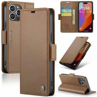 For iPhone 15 Pro CaseMe 023 Butterfly Buckle Litchi Texture RFID Anti-theft Leather Phone Case(Brown)