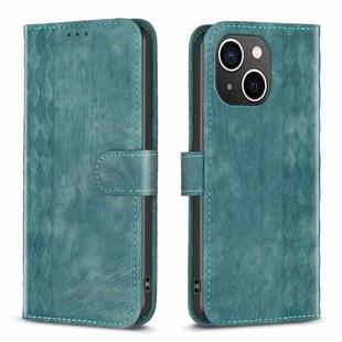 For iPhone 14 Plus Plaid Embossed Leather Phone Case(Green)