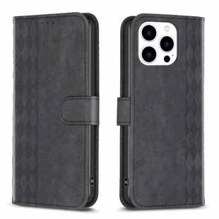 For iPhone 14 Pro Max Plaid Embossed Leather Phone Case(Black)