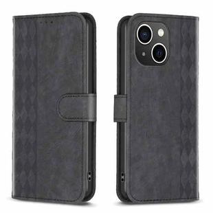 For iPhone 13 Plaid Embossed Leather Phone Case(Black)