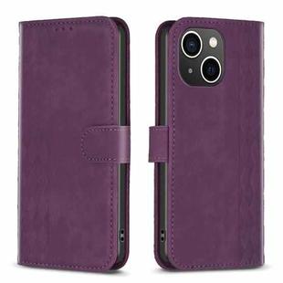 For iPhone 13 Plaid Embossed Leather Phone Case(Purple)