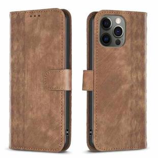 For iPhone 12 / 12 Pro Plaid Embossed Leather Phone Case(Brown)