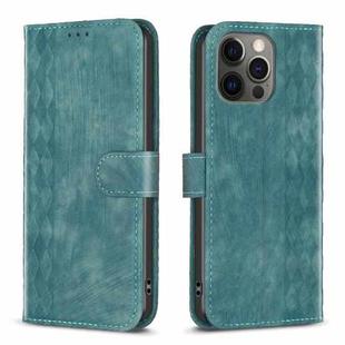 For iPhone 12 / 12 Pro Plaid Embossed Leather Phone Case(Green)