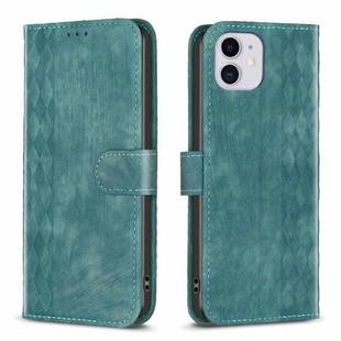 For iPhone 11 Plaid Embossed Leather Phone Case(Green)
