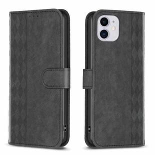 For iPhone 11 Plaid Embossed Leather Phone Case(Black)