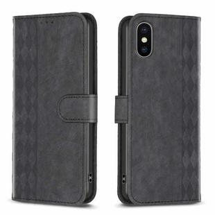 For iPhone X / XS Plaid Embossed Leather Phone Case(Black)