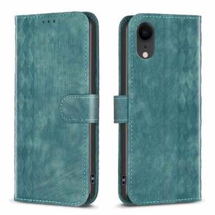 For iPhone XR Plaid Embossed Leather Phone Case(Green)