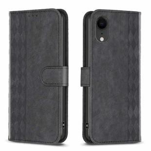 For iPhone XR Plaid Embossed Leather Phone Case(Black)